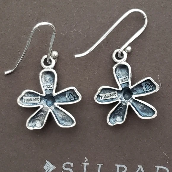 Vintage Silpada Oxidized Sterling Silver Flower Earrings  W1155 - Picture 5 of 10